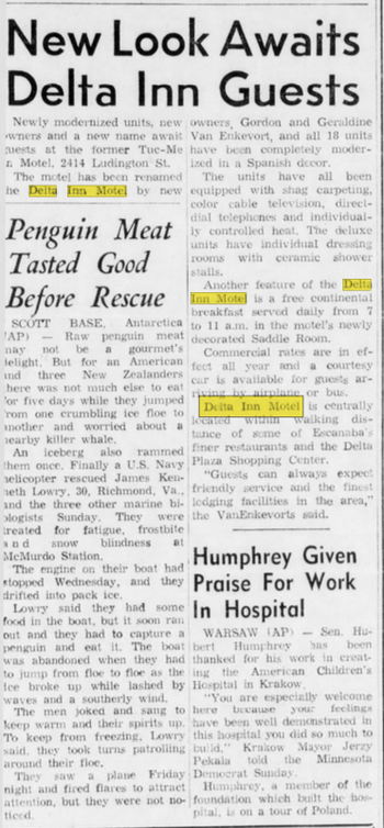 Delta Inn Motel (Tuc-Me-In Motel) - Dec 1972 Article (newer photo)